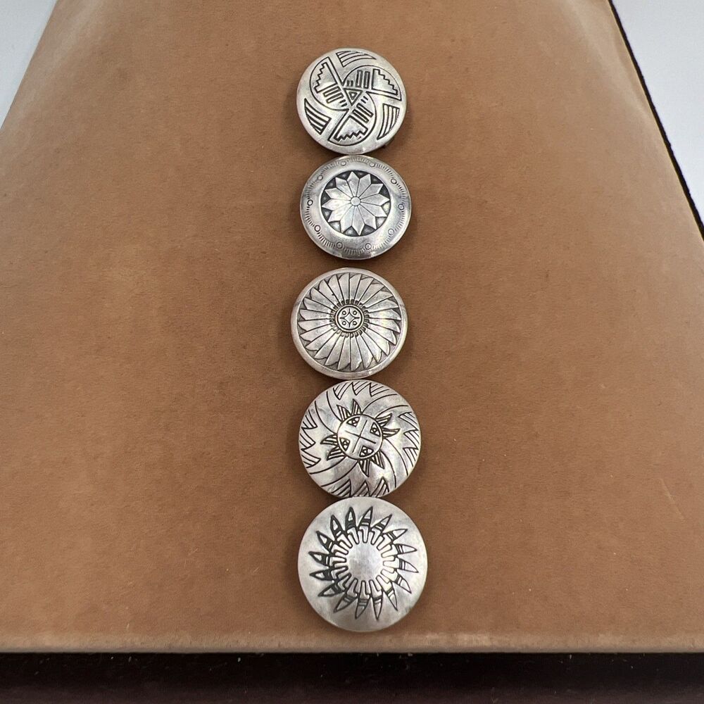 Set Of 5 Sterling Silver Button Covers Western Native American Snap On Vintage